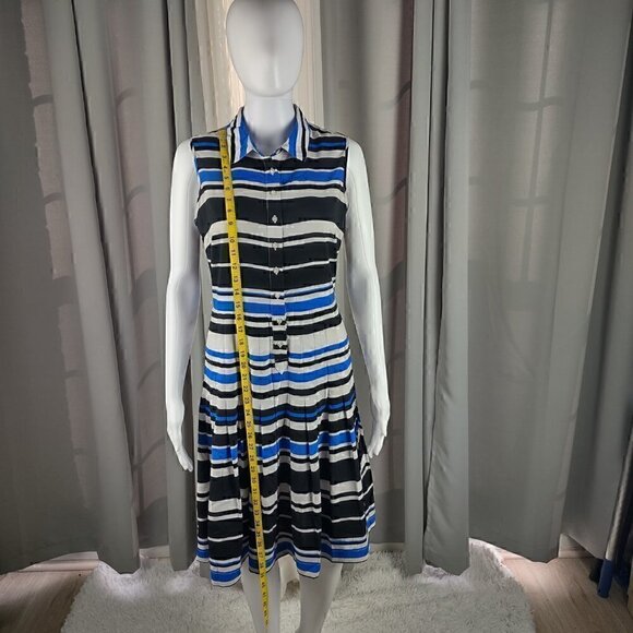 Calvin Klein Center Front Button Striped Shirt Narrow Pleated Skirt Dress Size 6 - Picture 5 of 10